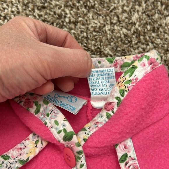 Vintage Babycrest Fleece Winter Pink Floral Baby Walksuit Jumpsuit 12M - Picture 8 of 13